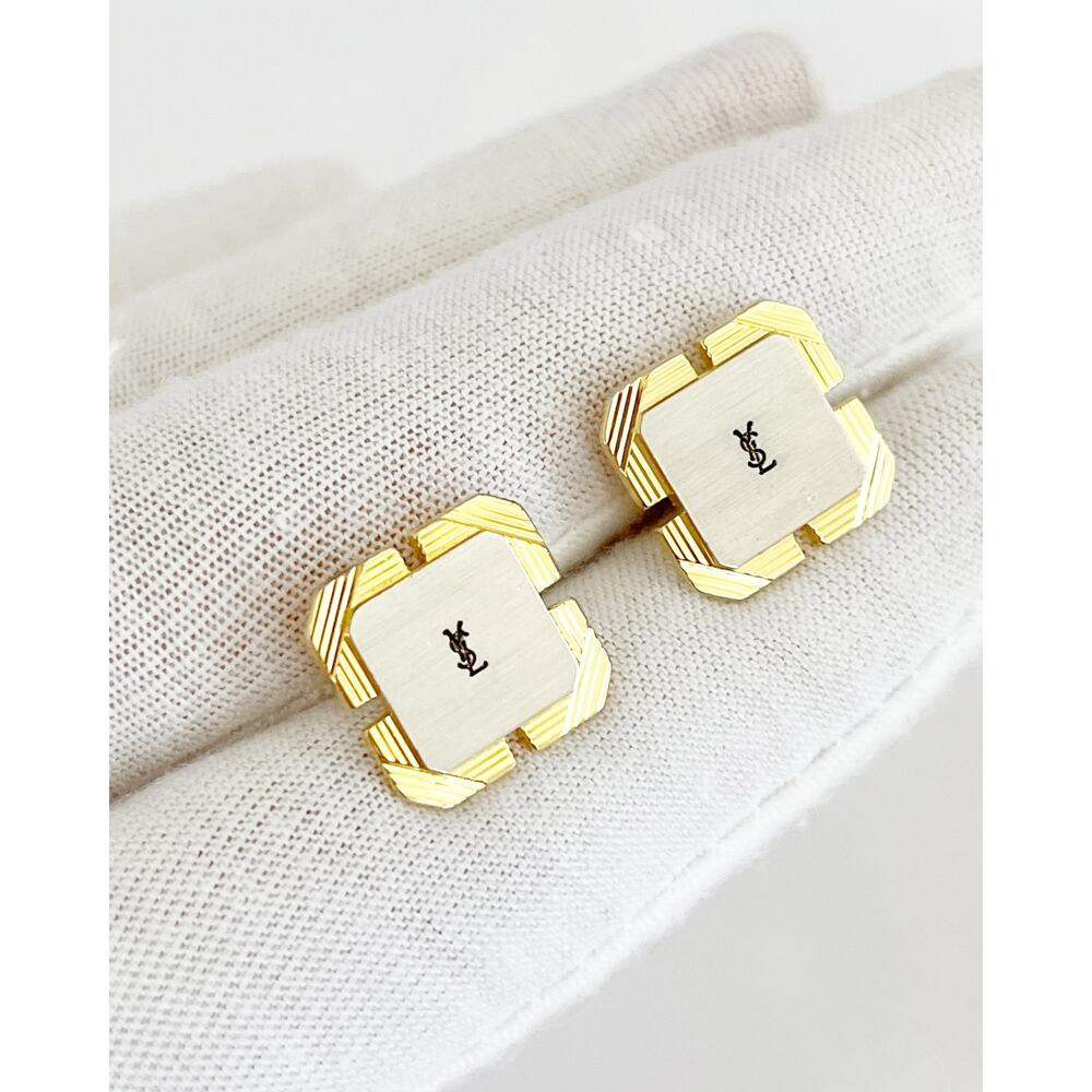 Yves Saint Laurent YSL Cufflinks Two-Toned Silver Gold Plated - Picture 5 of 12